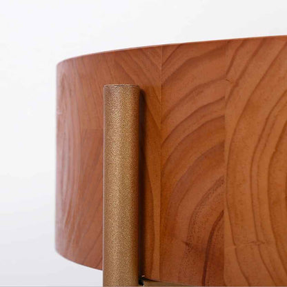 Rustic Round Coffee Table with Solid Wood Tabletop Metal Leg