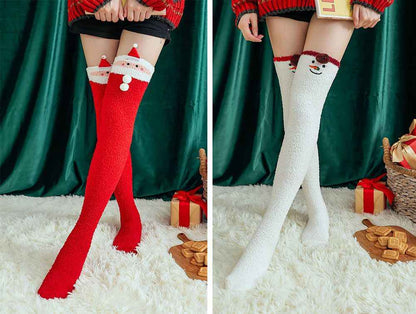 Santa and Snowman Warm Fuzzy Over Knee Stockings