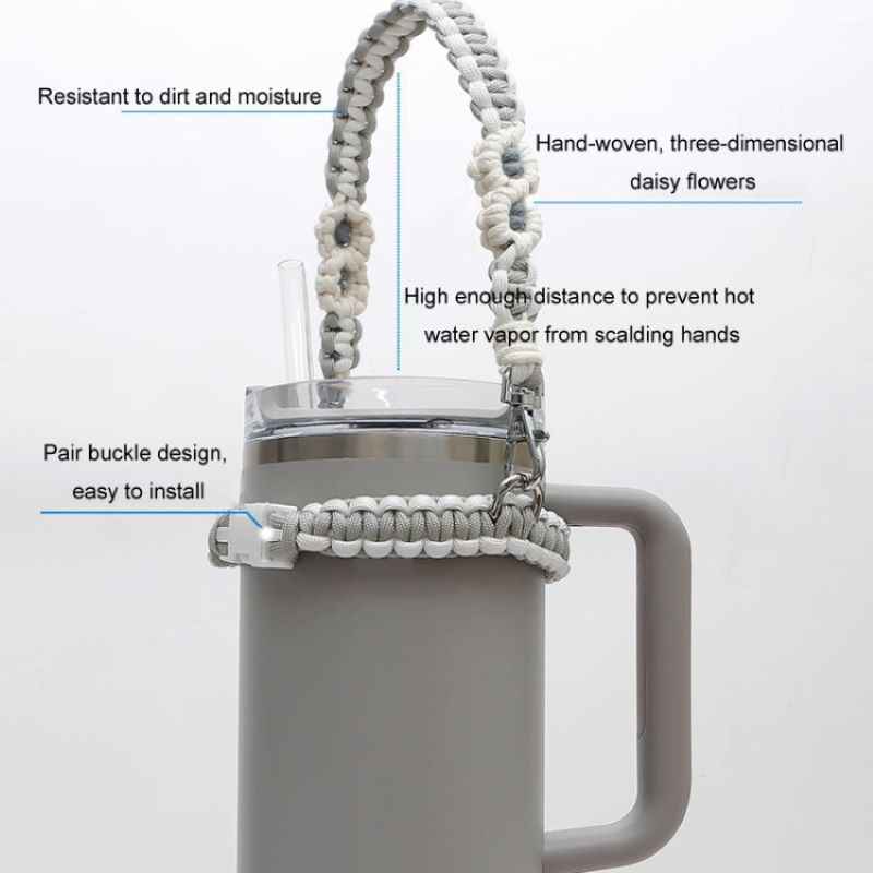 Hand Woven Mug Holder Boho Daisy Mug Strap for Water Mug