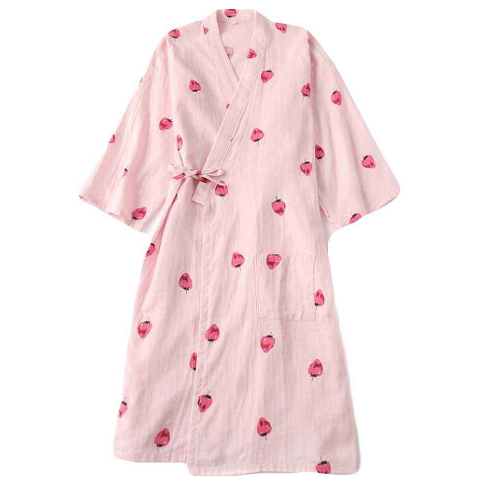 Pink Strawberry Womens Thin Kimono Pajamas Robe 