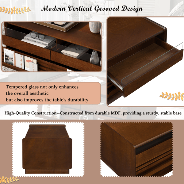 Modern Rectangle Coffee Table with 4 Drawers and 2 Display