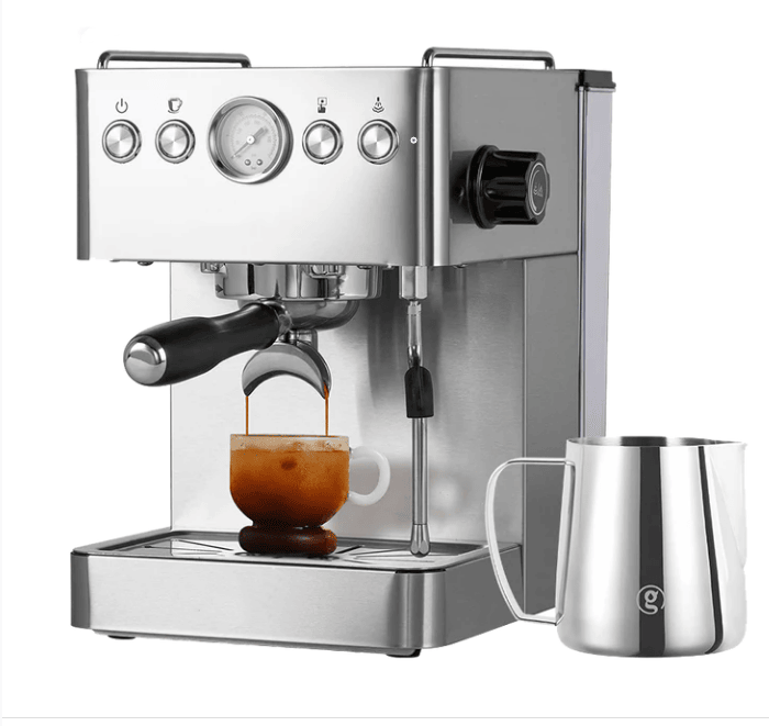 PSG3005H Semi-Automatic Coffee Machine 1500W Coffee Machine 15Bar Espresso Coffee ULKA High-Pressure Pump Extracts 1/2 Cup of Espresso Coffee Machine 1.7L Water Tank Steam Milk Foamer/Steam Stick El