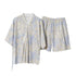 Flora Pattern Kimono Style Summer Short Pajamas Suit