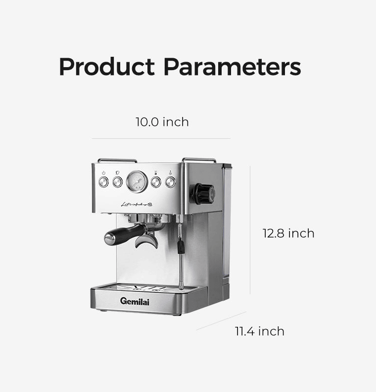 PSG3005H Semi-Automatic Coffee Machine 1500W Coffee Machine 15Bar Espresso Coffee ULKA High-Pressure Pump Extracts 1/2 Cup of Espresso Coffee Machine 1.7L Water Tank Steam Milk Foamer/Steam Stick Ele