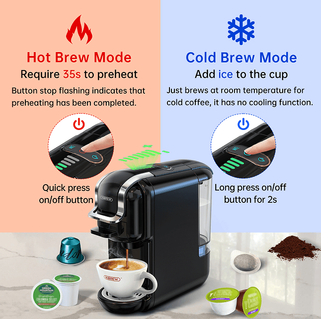 PSH2B-BK (ST514K) 5-in-1 automatic espresso machine with water level line, capsule coffee machine 19Bar hot and cold extract French Mocha Italian 600L water tank espresso, Touch Sense 1450W Kcup cap