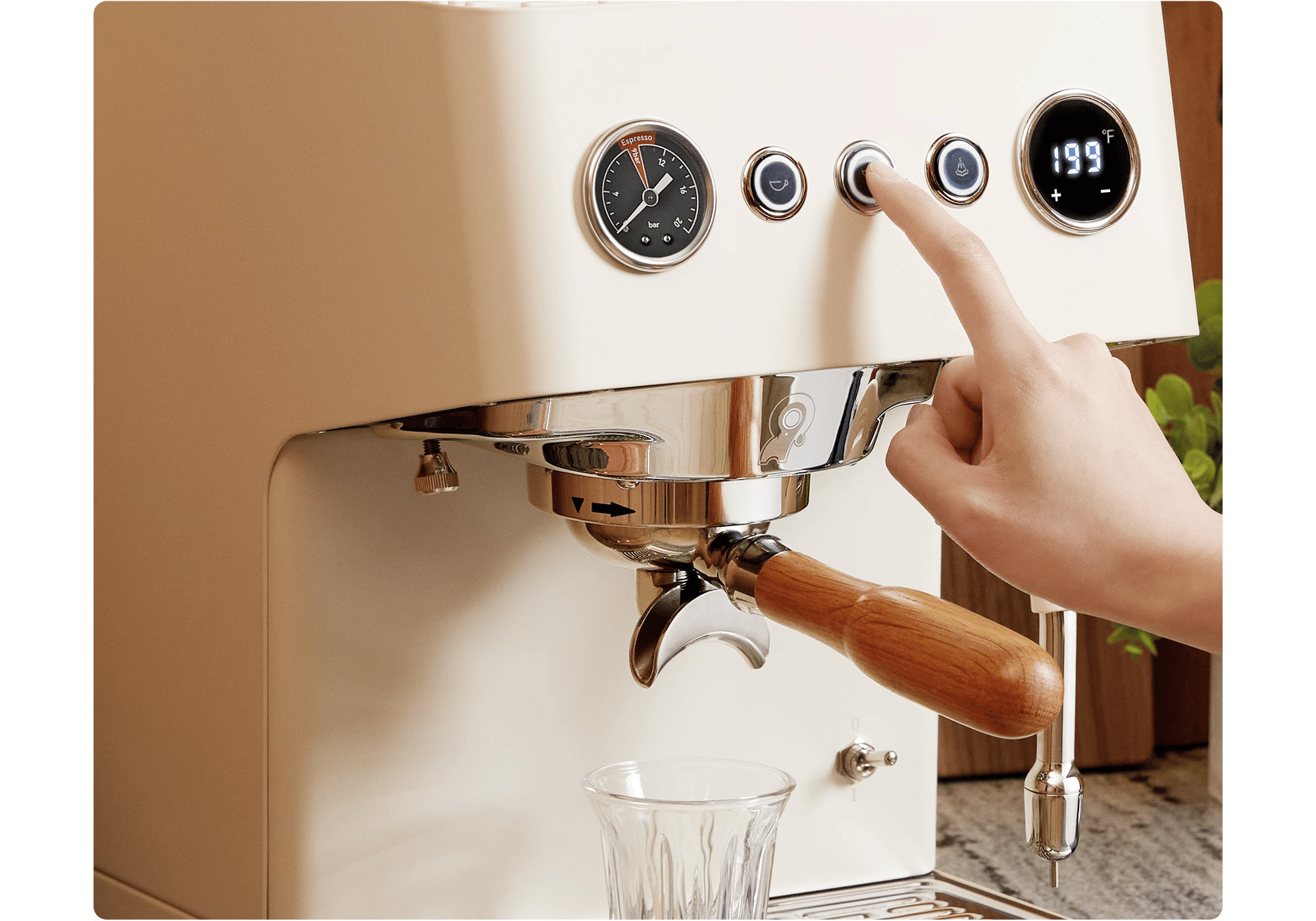 PSG3028A American-style espresso machine, semi-automatic coffee maker with 1450W power and 15Bar espresso extraction. Features ULKA high-pressure pump, 1.7L water tank, ivory white finish, steam mil