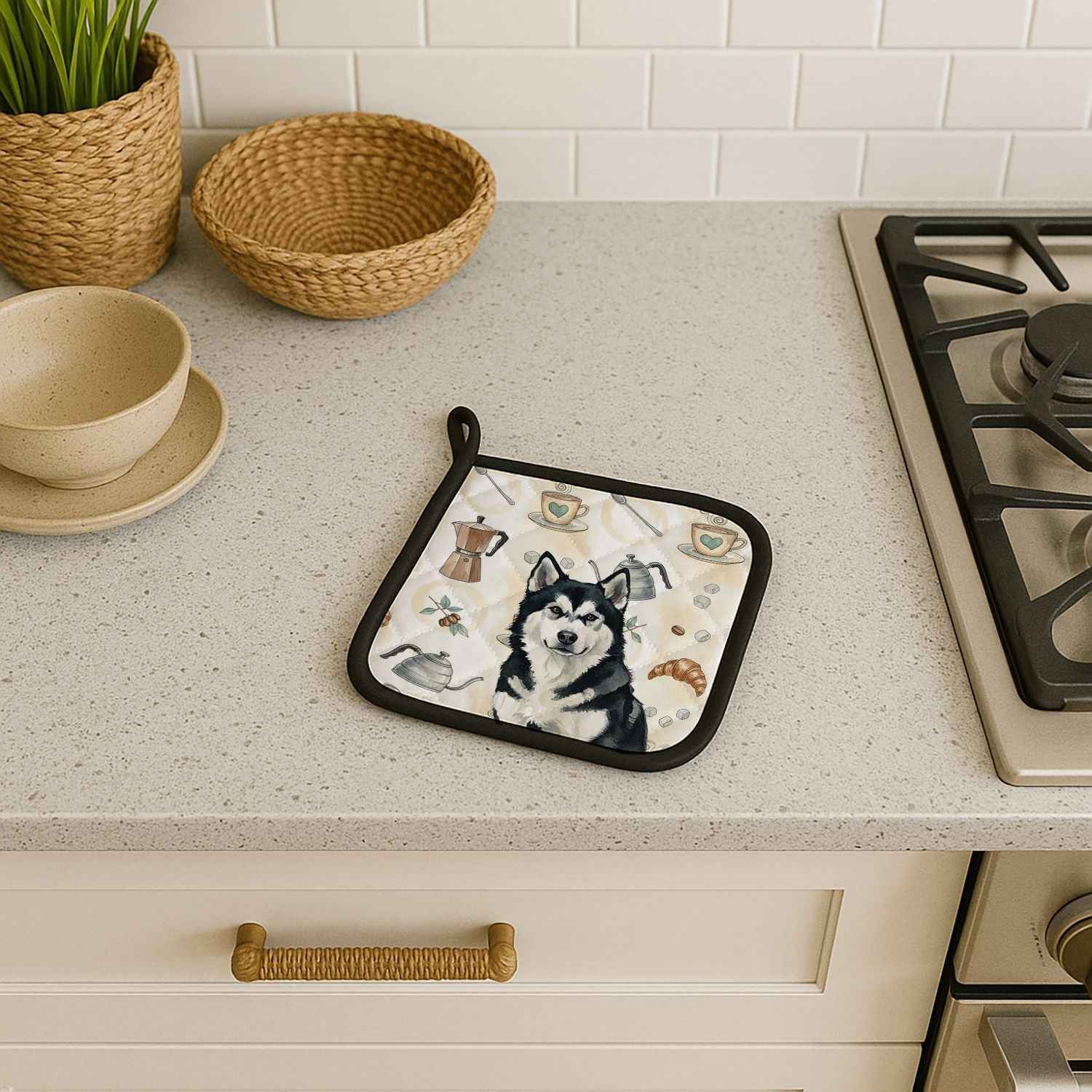 Black and White Alaskan Malamute Coffee Bar Pair