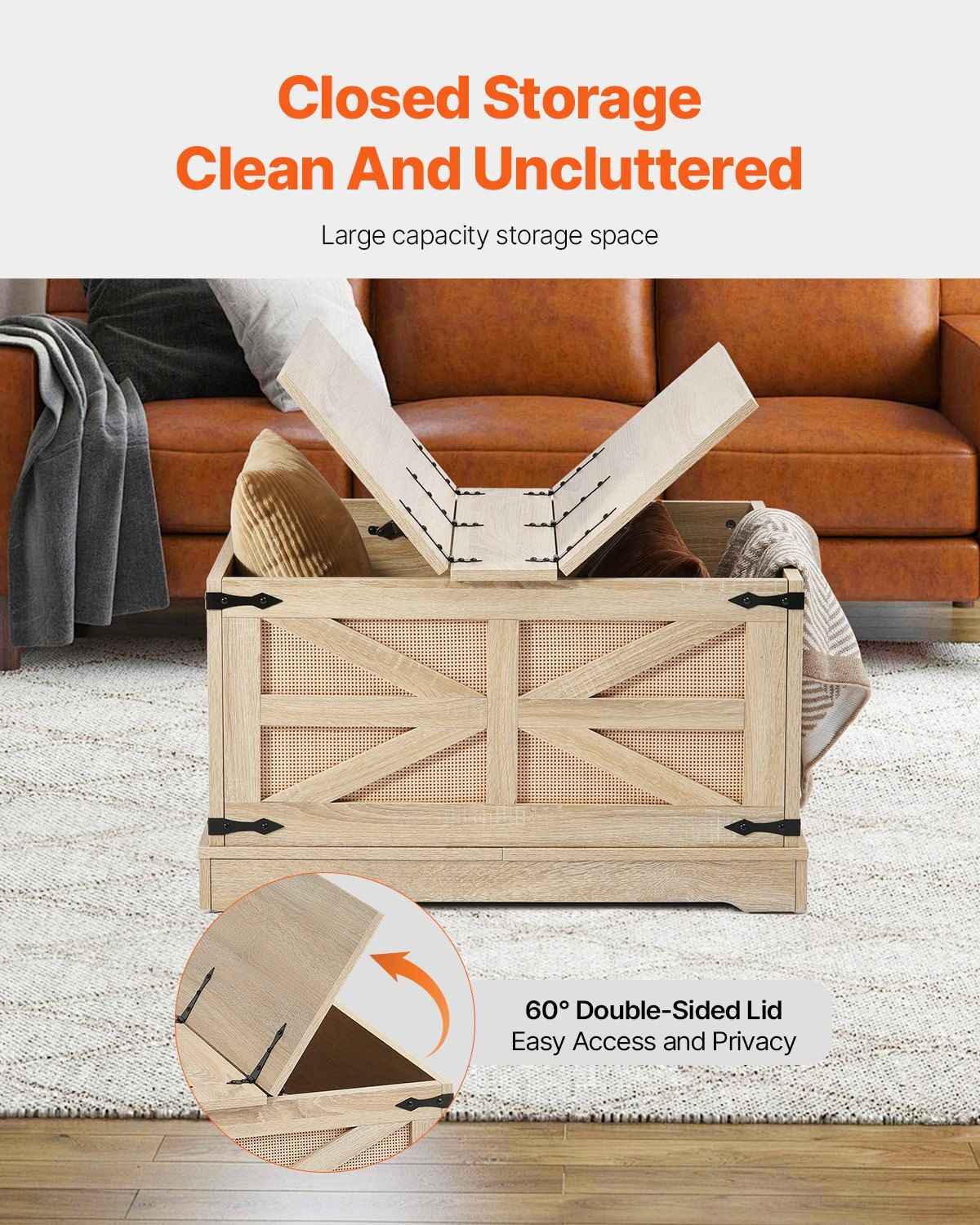 VEVOR Rattan Coffee Table Rectangle Rattan