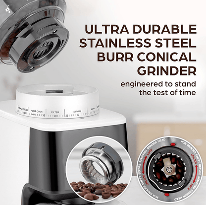PSCG018 Professional tapered burr coffee grinder 51 gear adjustment powder mesh IMD Touch control Taper unburr electric coffee grinding bean bin 350g powder bin 150g LED