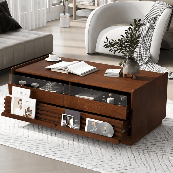 Modern Rectangle Coffee Table with 4 Drawers and 2 Display