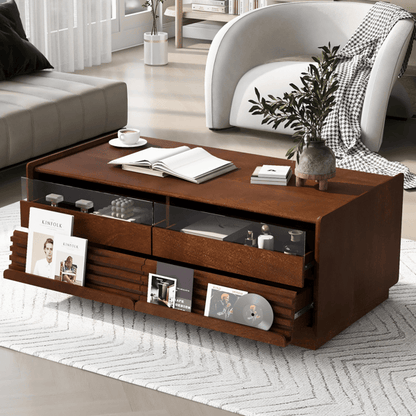 Modern Rectangle Coffee Table with 4 Drawers and 2 Display