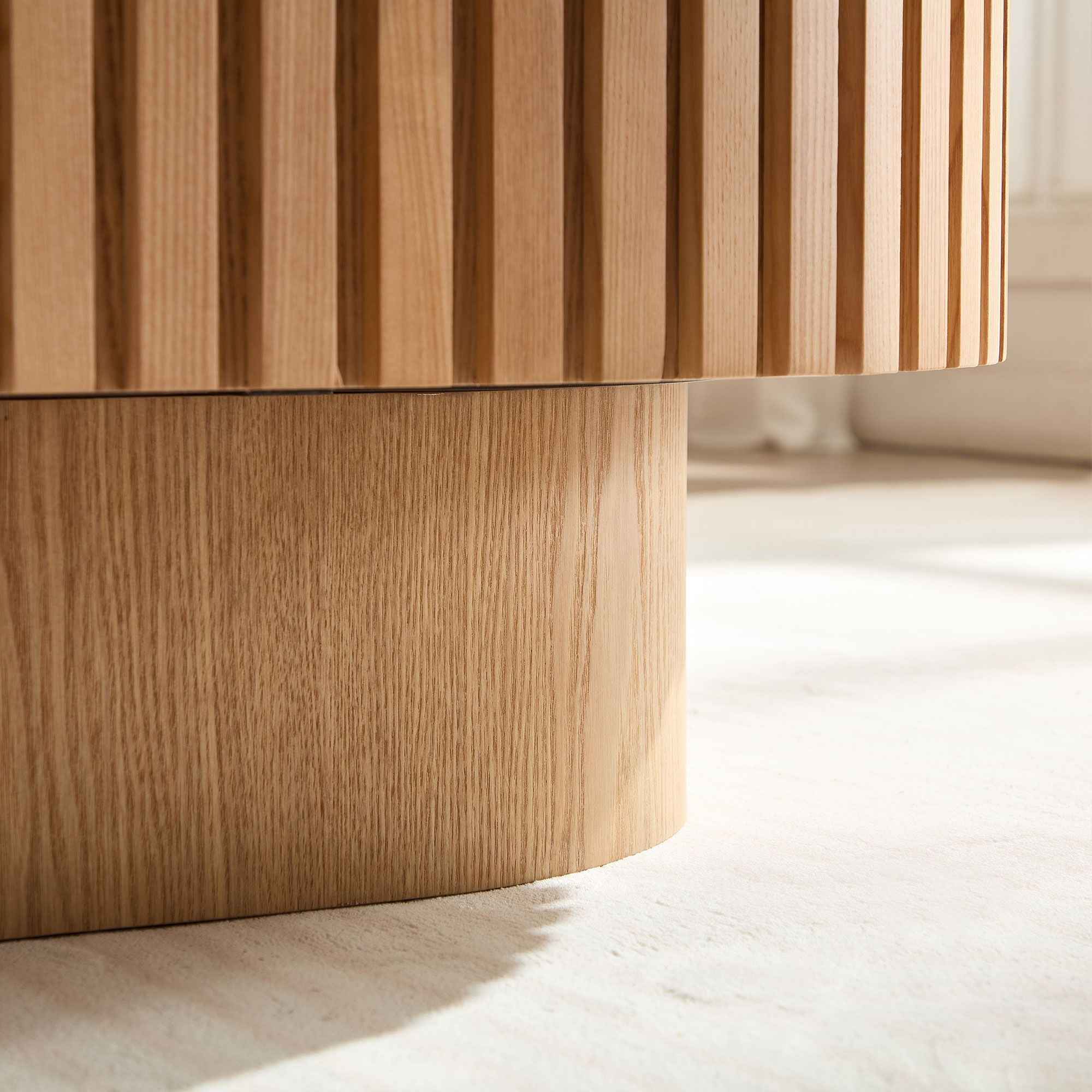 43.70 Inch Modern Handcraft Drum Coffee Table Oval Coffee Table for Living Room,Small Wooden Coffee Table with Sturdy Pedestal for Office