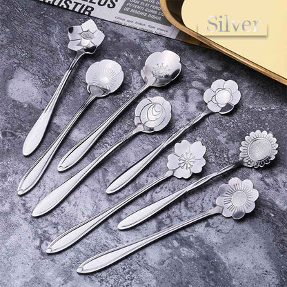 8Pcs Stainless Steel Flower Spoon Coffee Tea Spoon