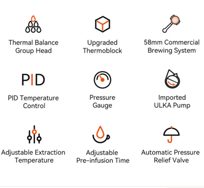 PSG3006W  American-style espresso machine, semi-automatic coffee maker with 1450W power output and 15Bar espresso extraction capacity. Features ULKA high-pressure pump, 1.7L water tank, steam milk fro