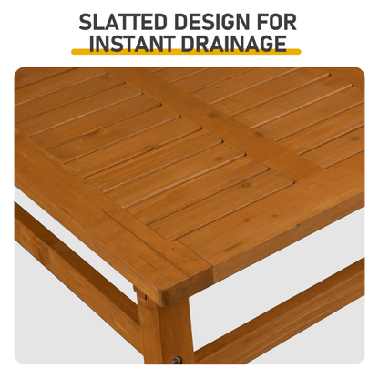  Solid Cedar Wood Accent Table with Slatted Tabletop