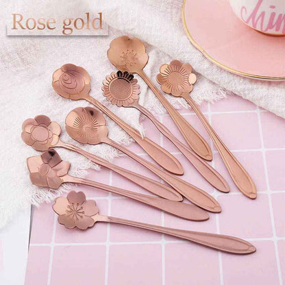 8Pcs Stainless Steel Flower Spoon Coffee Tea Spoon