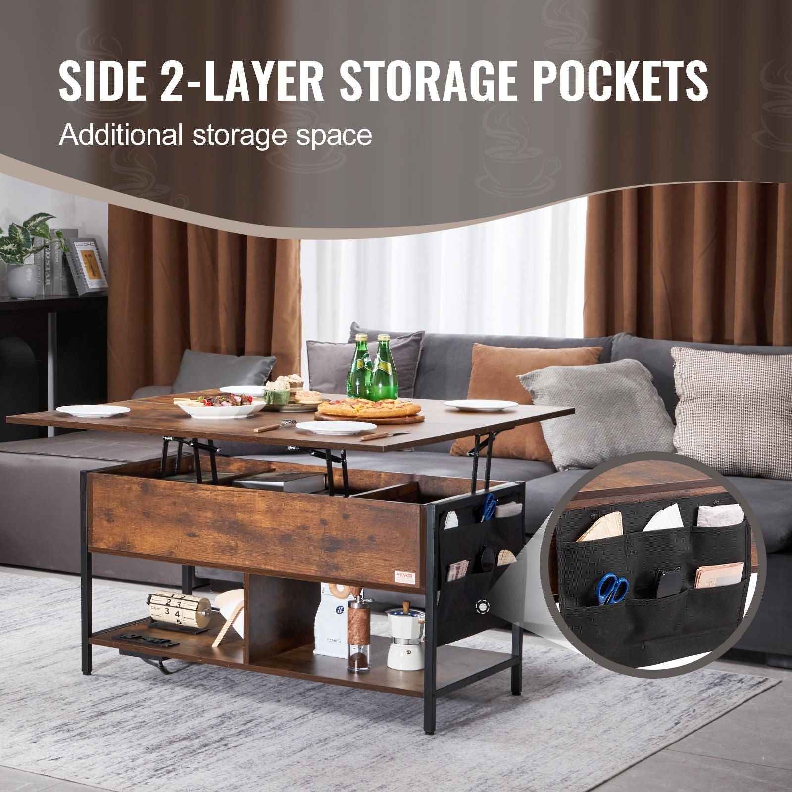  Table 39. Rectangle Coffee Table with Light &amp; USB Brown