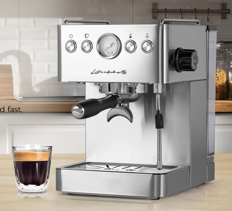 PSG3005H Semi-Automatic Coffee Machine 1500W Coffee Machine 15Bar Espresso Coffee ULKA High-Pressure Pump Extracts 1/2 Cup of Espresso Coffee Machine 1.7L Water Tank Steam Milk Foamer/Steam Stick Ele