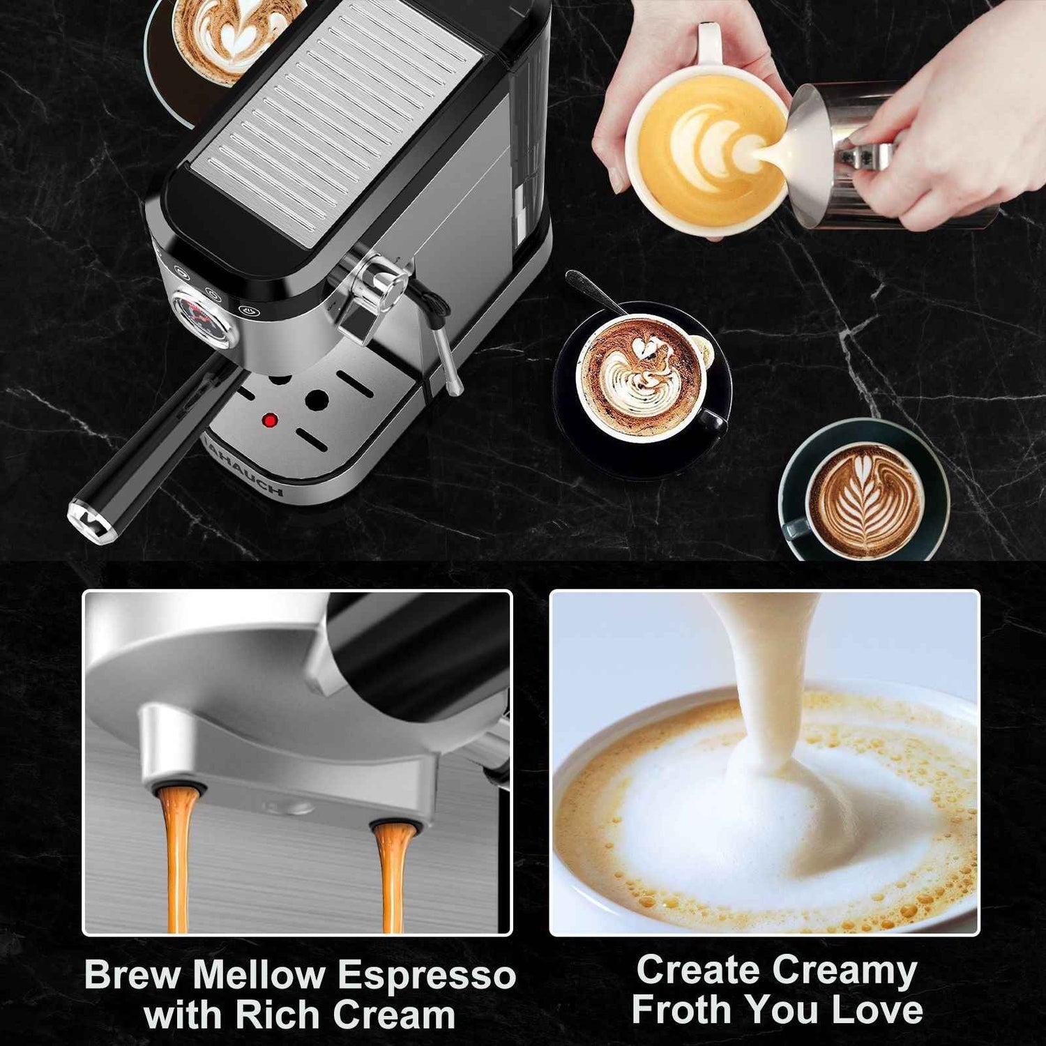 Espresso Machine 20 Bar, Professional Espresso Maker with Milk Frother Steam Wand, Compact Espresso Coffee Machine with 34oz Removable Water Tank for Cappuccino, Latte, Gift for Dad or Mom