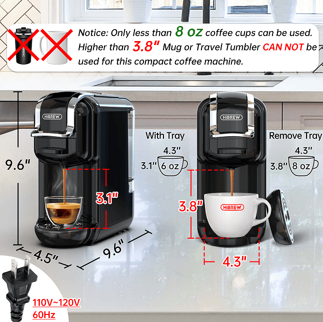 PSH2B-BK (ST514K) 5-in-1 automatic espresso machine with water level line, capsule coffee machine 19Bar hot and cold extract French Mocha Italian 600L water tank espresso, Touch Sense 1450W Kcup cap