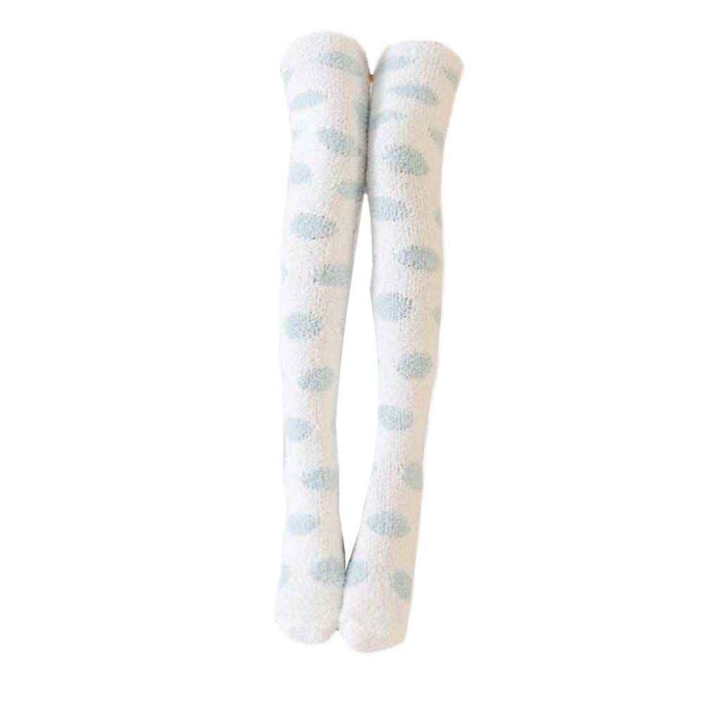 Green Polka Dot Stockings Coral Fleece Warm Thigh High Socks