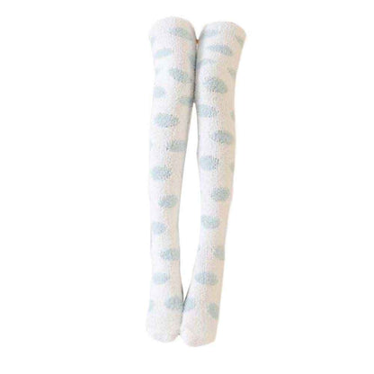 Green Polka Dot Stockings Coral Fleece Warm Thigh High Socks