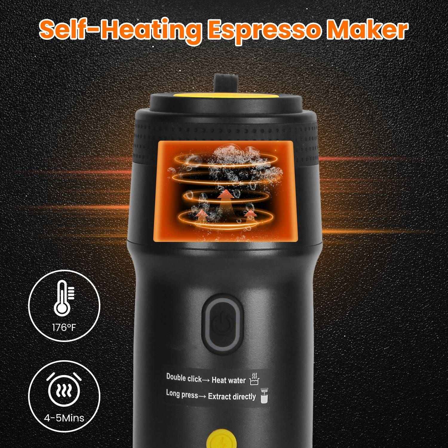 1Pc Portable Electric Espresso Machine Cordless Coffee Maker Self-Heating Car Espresso Maker with Anti-Dry Burn Fit for Ground Coffee/NS/DG Capsules for Car Camping Hiking RV Home Office