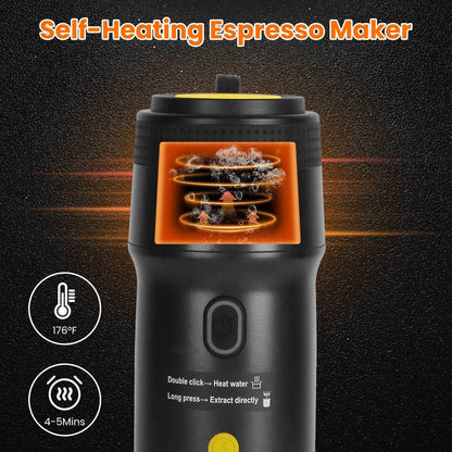 1Pc Portable Electric Espresso Machine Cordless Coffee Maker Self-Heating Car Espresso Maker with Anti-Dry Burn Fit for Ground Coffee/NS/DG Capsules for Car Camping Hiking RV Home Office