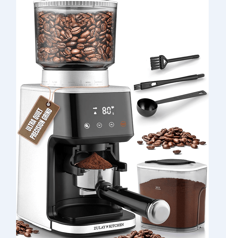 PSCG018 Professional tapered burr coffee grinder 51 gear adjustment powder mesh IMD Touch control Taper unburr electric coffee grinding bean bin 350g powder bin 150g LED