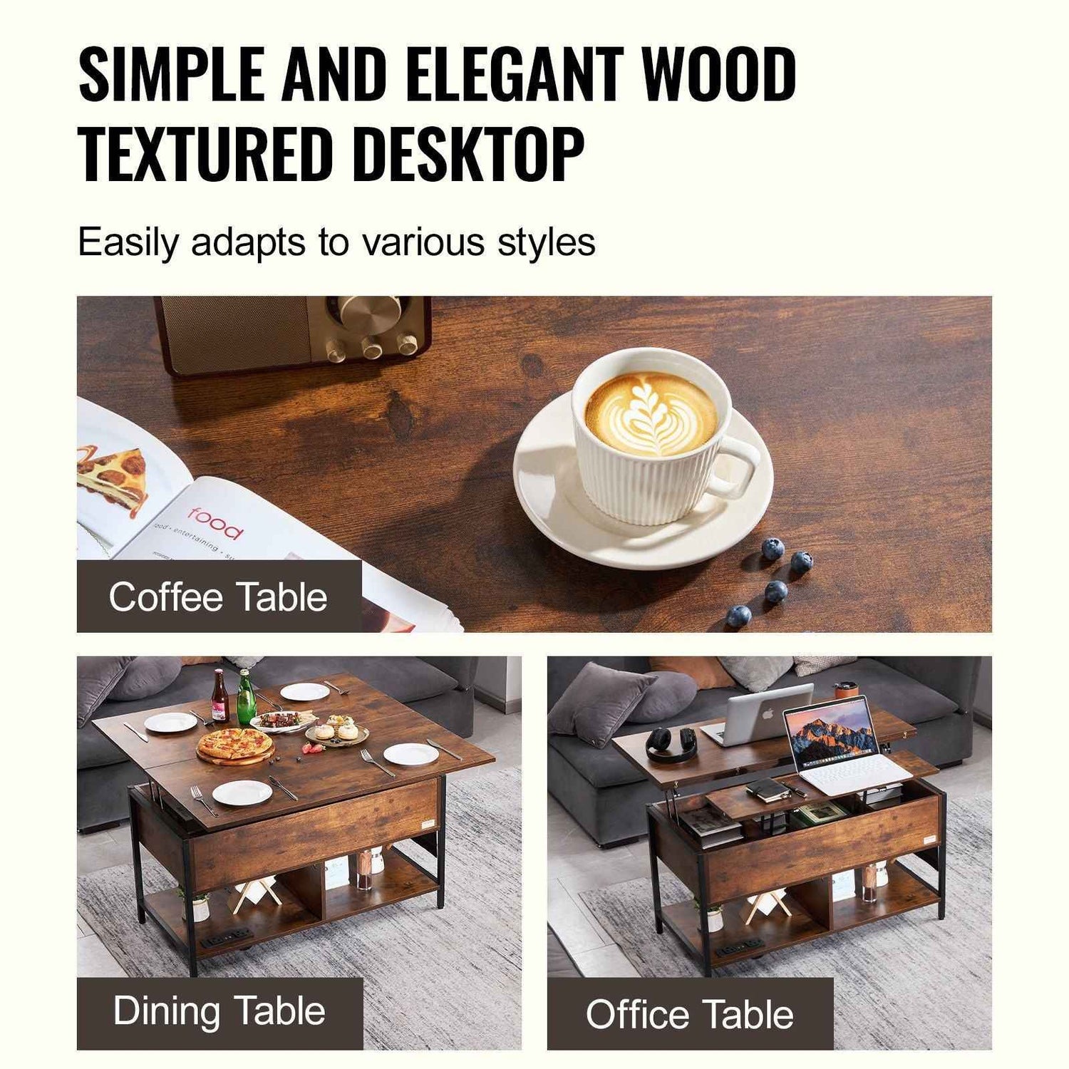  Table 39. Rectangle Coffee Table with Light &amp; USB Brown