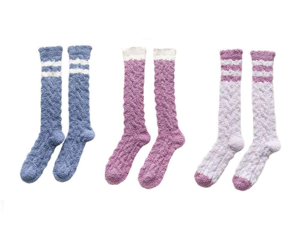 Stripes Knee High Soft Fuzzy Sock for Indoor Outdoor Warm