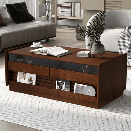 Modern Rectangle Coffee Table with 4 Drawers and 2 Display