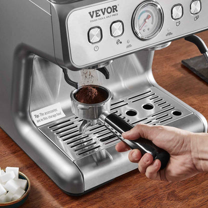 VEVOR Espresso Machine with Grinder, 15 Bar Semi-Automatic Espresso Coffee Maker with Milk Frother Steam Wand, Removable Water Tank &amp; Pressure Gauge for Cappuccino, Latte, Machiato, PID Control System