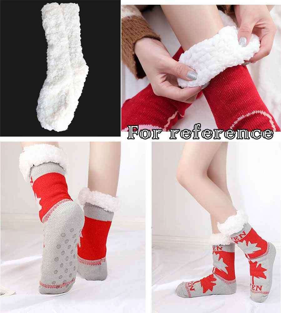 Womens Maple Leaf Thick Warm Fuzzy Cozy Slipper Socks