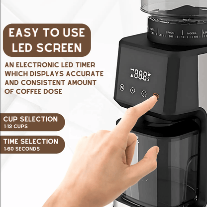 PSCG018 Professional tapered burr coffee grinder 51 gear adjustment powder mesh IMD Touch control Taper unburr electric coffee grinding bean bin 350g powder bin 150g LED