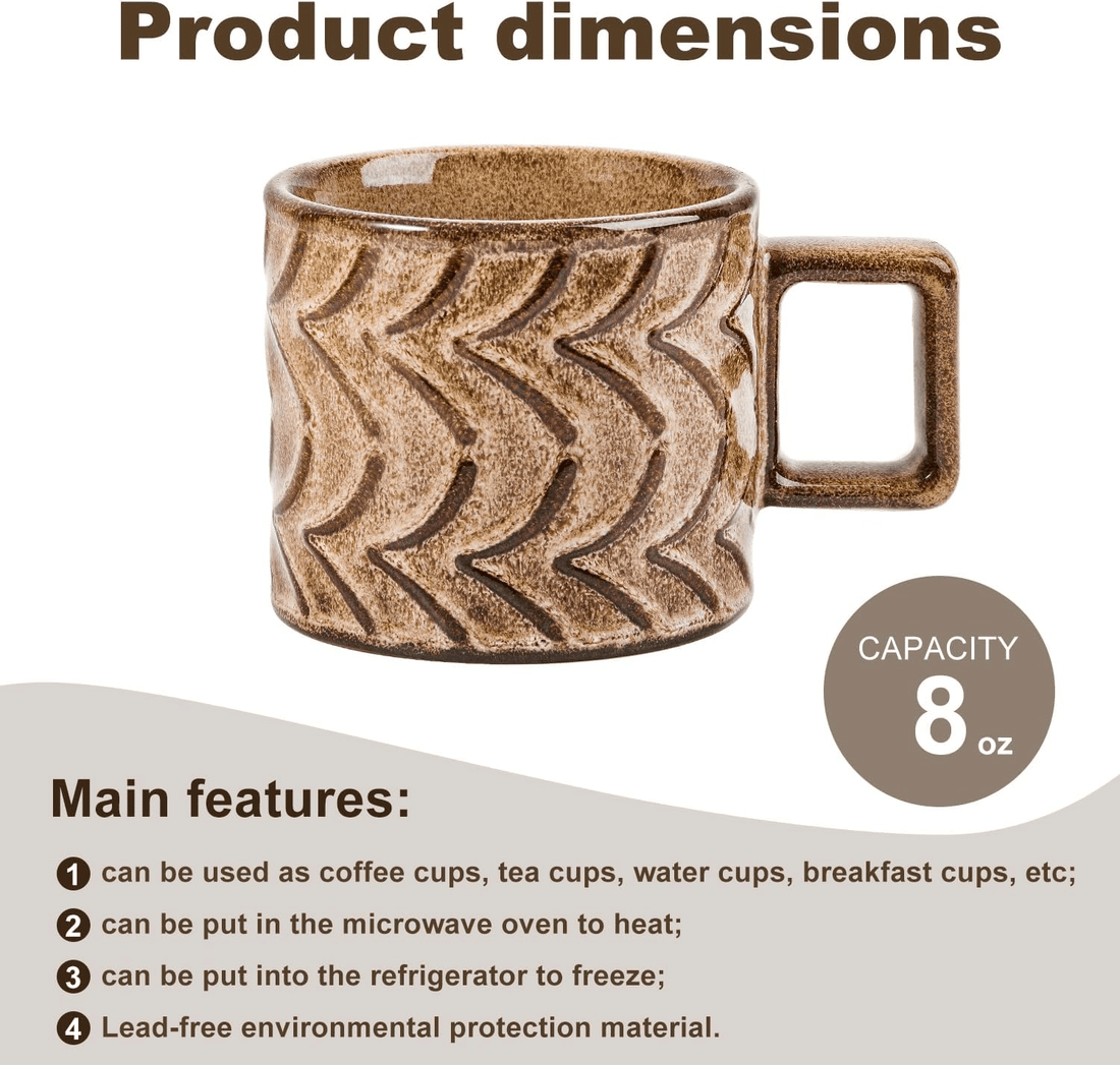 1pc Retro style Mugs 8 oz Ceramic Coffee Cups with Handle Coffee Mug Latte cup Gifts for Women Men, Birthday Gifts Vintage Brown mug for Office and Home