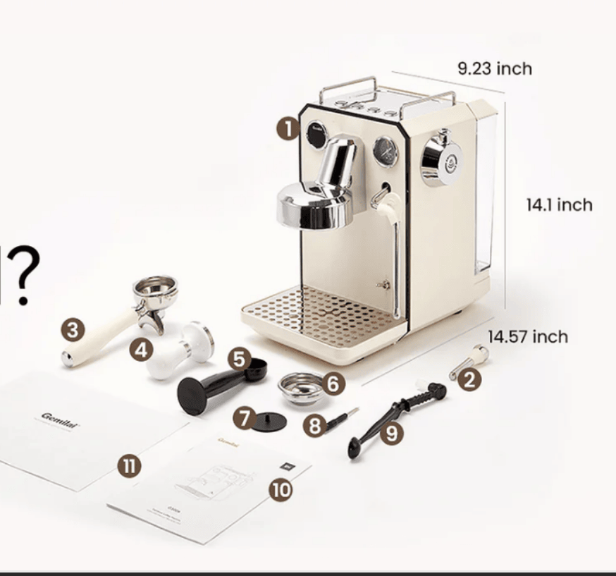 PSG3006W American-style espresso machine, semi-automatic coffee maker with 1450W power output and 15Bar espresso extraction capacity. Features ULKA high-pressure pump, 1.7L water tank, steam milk fro