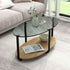 2-Tier Glass-Top Oval Coffee Table with Wooden Shelf