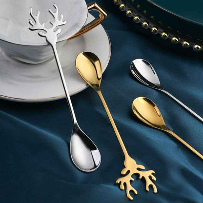 4pcs Pack Christmas Deer Stirring Spoon Coffee Dessert Scoop