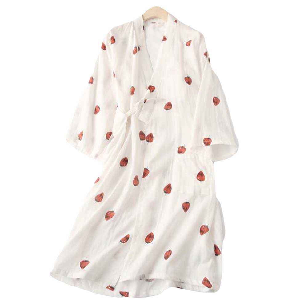 White Strawberry Thin Pajamas Robe Long Loungewear