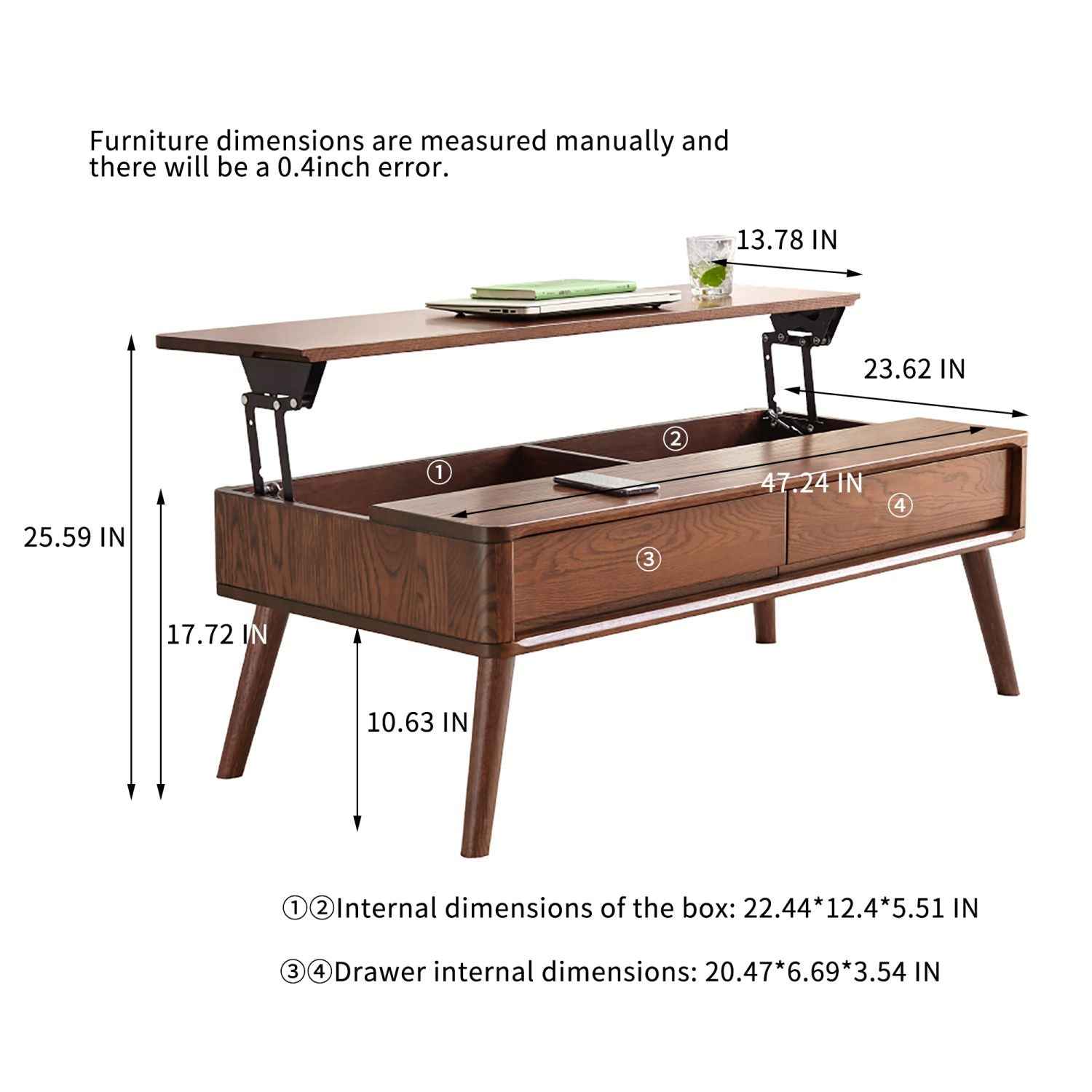 Elevating Center Table Solid Oak Wood Top Plate Desk Coffee