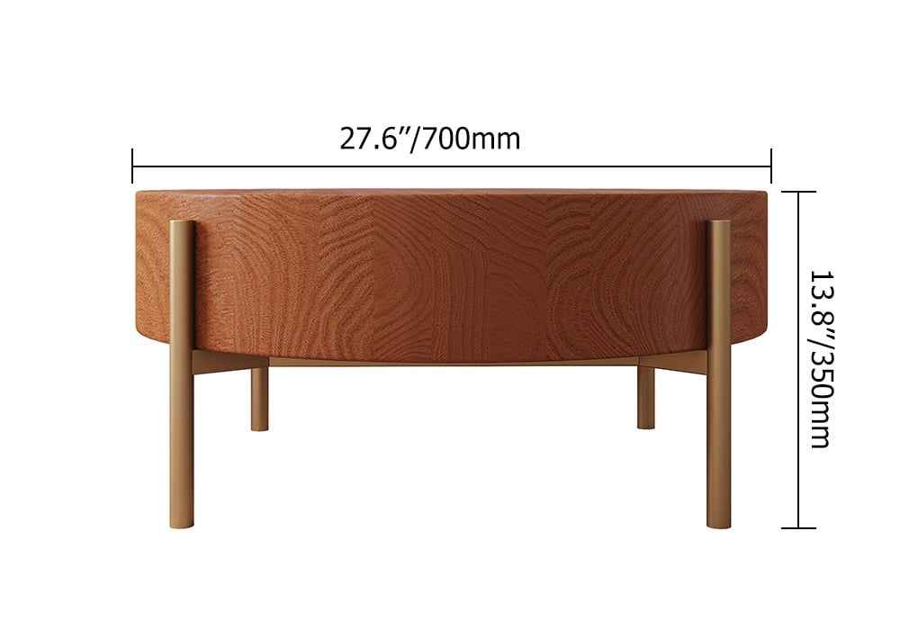 Rustic Round Coffee Table with Solid Wood Tabletop Metal Leg