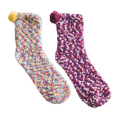  Winter Warm Coral Fleececalf Colourful Purple Womens Socks 