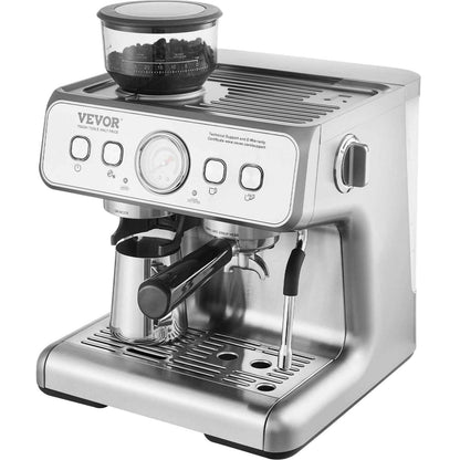 VEVOR Espresso Machine with Grinder, 15 Bar Semi-Automatic Espresso Coffee Maker with Milk Frother Steam Wand, Removable Water Tank &amp; Pressure Gauge for Cappuccino, Latte, Machiato, PID Control System