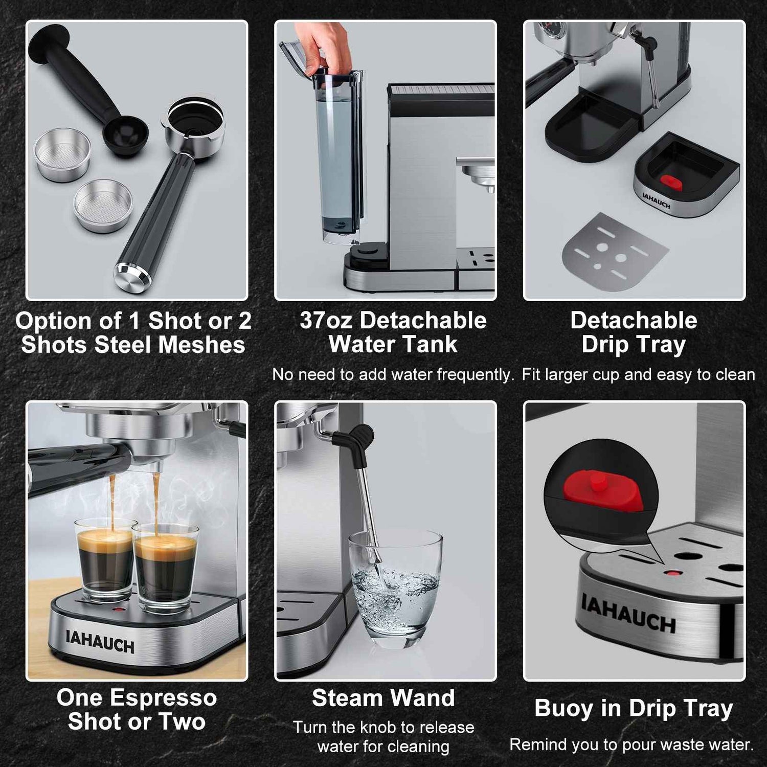 Espresso Machine 20 Bar, Professional Espresso Maker with Milk Frother Steam Wand, Compact Espresso Coffee Machine with 34oz Removable Water Tank for Cappuccino, Latte, Gift for Dad or Mom