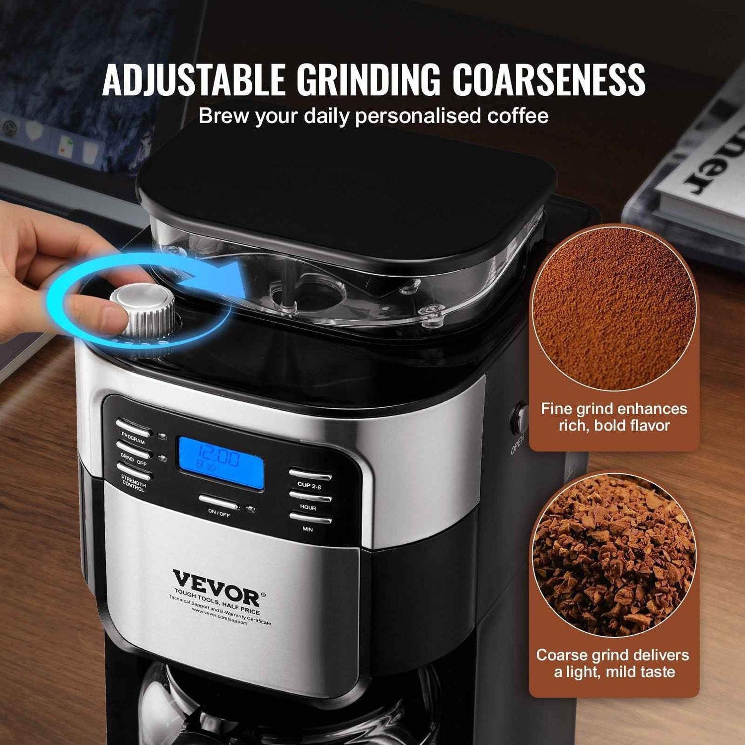 VEVOR 8-Cup Coffee Maker Drip Coffee Machine with 24-Hour Timer for Auto Brew
