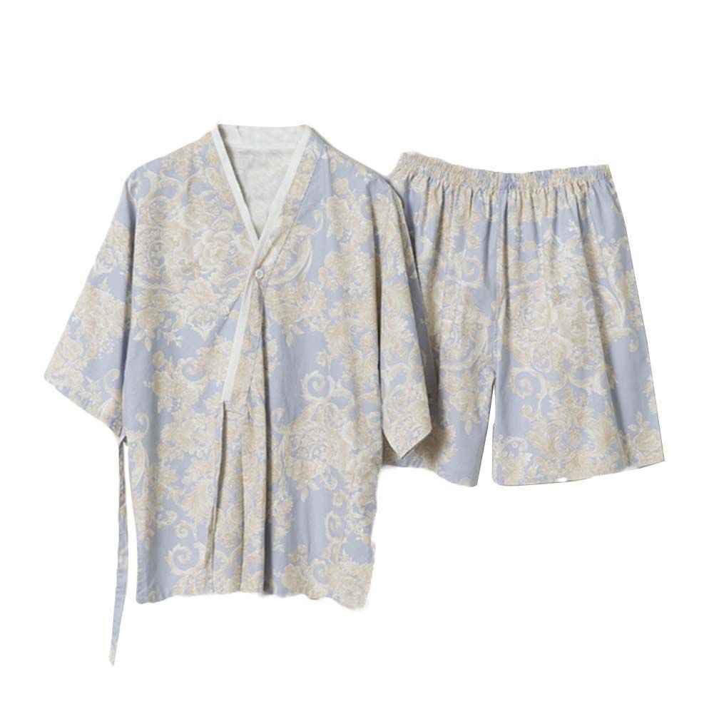 Flora Pattern Kimono Style Summer Short Pajamas Suit