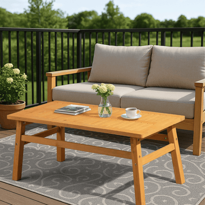  Solid Cedar Wood Accent Table with Slatted Tabletop