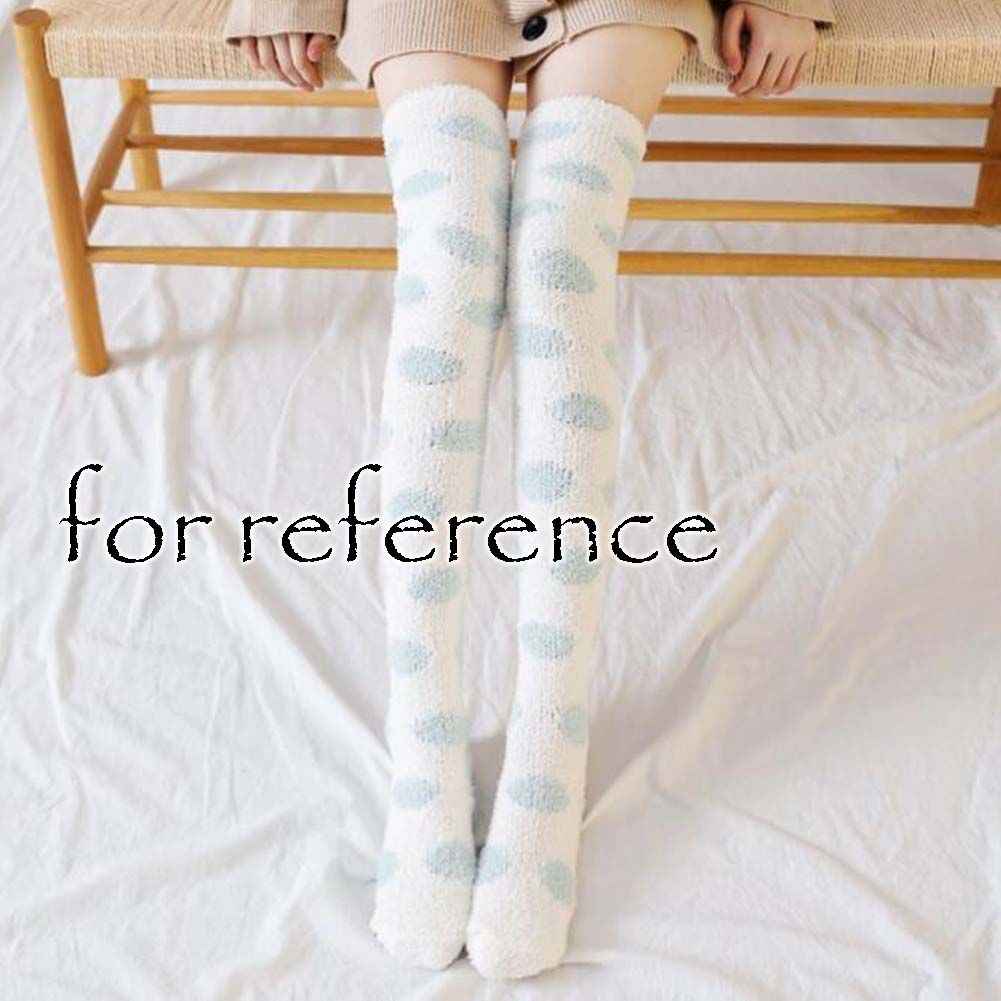 Green Polka Dot Stockings Coral Fleece Warm Thigh High Socks
