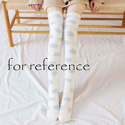 Green Polka Dot Stockings Coral Fleece Warm Thigh High Socks